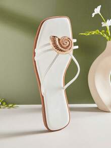 SHUZIA Women Minimalist Comfortable Metal Decor Slip-On Flat Sandals Summer Shoes - White - View 7