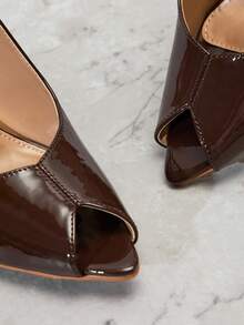 SHUZIA Sandalias de cuña con tira de tobillo y punta abierta para mujer - Marrón Chocolate - Ver 7