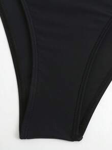 SHEIN Swim 纯色优雅度假风女士布基尼套装 - 黑色 - 查看 6