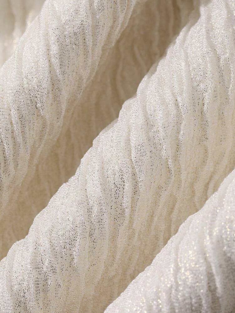 Spring/Summer Shiny Valentine's Day, Wedding, Banquet, Ball Gown, Fashion Party, Elegant Waist Gathered High Neck Pleated Textured Flared Sleeve Mermaid Dress For Women