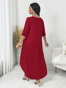 SHEIN Lady Elegant Burgundy Red Women's Autumn Two-Piece Suit,Long-Sleeved Asymmetric Top&Pants Set For Dining,Wedding Event,Homecoming And Fall Outfit Sets - Burgundy - View 2