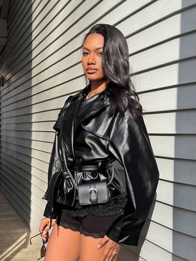 Natali Santanap Damen Einfarbige Gürtel Lässig Jacke