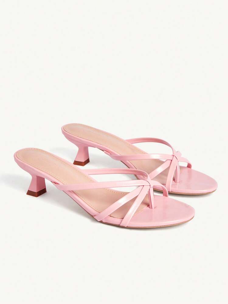 CUCCOO CHICEST Women Shoes Spring And Summer New Comfortable And Breathable Toes Round Toe Thin Heel Middle Heel Backless Slip-On4.5cm Women's High Heel Sandals Simple PU Material Solid Color Commuting Dating Versatile Vacation