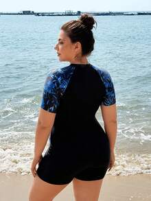 Swim SPRTY Áo tắm liền thân tay lửng in họa tiết dành cho nữ cỡ lớn năm 2026, kiểu dáng tối giản, thích hợp mặc hàng ngày trong kỳ nghỉ. - Nhiều màu - Xem 2
