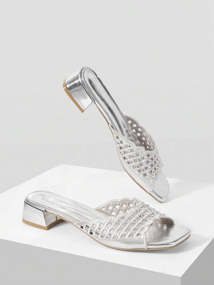 WOMEN'S 2023 VINTAGE FRENCH STYLE RHINESTONE HOLLOW SQUARE TOE MID-HEEL SLIP-ON SANDALS, CASUAL VERSATILE BREATHABLE NON-SLIP COMFORTABLE DURABLE CHIC BEACH SHOES