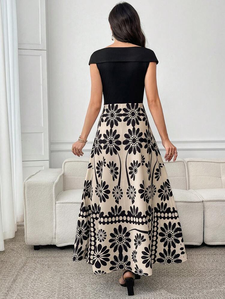 Women's Elegant Commuter Color Block Floral Print Dress,Summer Outfit For Women,Festival Outfits For Women,Beach Dress,Elegant Dresses For Women,Floral Dresses For Women,Summer Dresses For Women