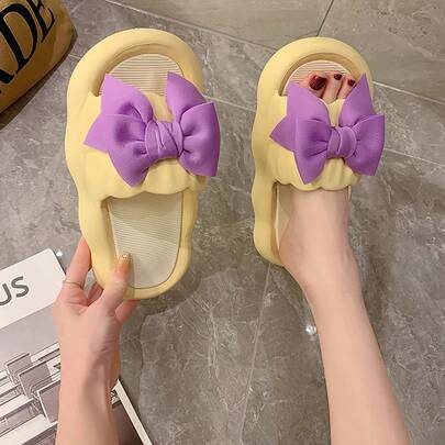 Zapatillas de plástico para mujeres New Summer Must-Have: Versatile Bow-Tie Platform Flip-Flops with a "Sink-In" Feel