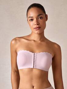 Veilyse 1pc Front Clasp Pink One-Shoulder Fan-Shaped Bustier With Wide Silicone Upgraded Non-Slip Band, Comfortable Padded Bra, Seamless Wireless Bra For Womenfor Summerfor Summer - Pink - View 4