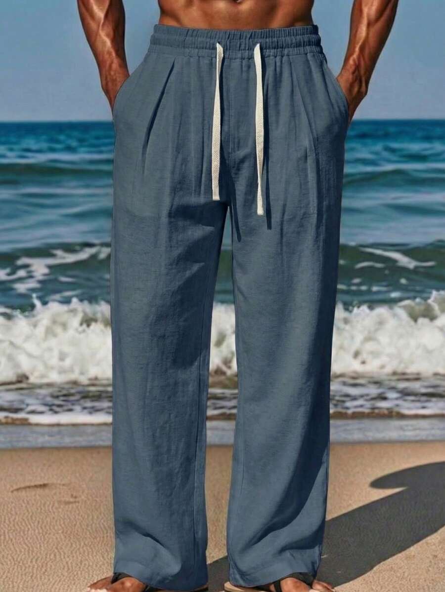 VIVINTIMO Men's Drawstring Waist Pockets Wide Leg Loose Casual Pants, Holiday - Navy Blue - View 1