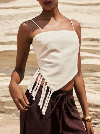 Maija Áo hai dây hở lưng buộc dây, trang trí tua rua dành cho nữ