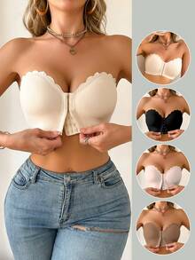 SHEIN Set de 4 sujetadores de mujer con cierre delantero, con volantes y acolchados, de estilo push-up y de colores variados - Multicolor - Ver 3