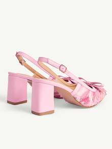 CUCCOO CHICEST Tie Dye Pink Mesh Bow Pointed Toe Chunky Heel Mule Pumps For Women - Pink - View 4
