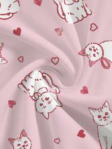 PopScrub 女士粉色V领短袖双口袋可爱卡通图案工作服上衣，萌猫印花，护士医生制服，兽医美容工作服，营养师实验服，多口袋功能性工作服，可爱节日装扮 - 粉色 - 查看 5