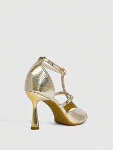 CUCCOO SZL Women's New Crinkle Patent Leather Hollow Out Peep Toe High Heel Sandals, Gold Spring Shoes Prom Heels - Gold - View 4