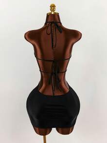 Amplova Women's Sexy Solid Color Backless Halter Mini Dress, Summer Y2k Summer Outfits For Women Spring Clothes Women Easter Dress Women Festival Outfits For Women Elegant Dresses For Party Beach Outfits For Women Wedding Guest Party Dress Elegant Dresses For Women  Casual Dresses For Women Beach Vacation Outfits For Women - Black - View 10