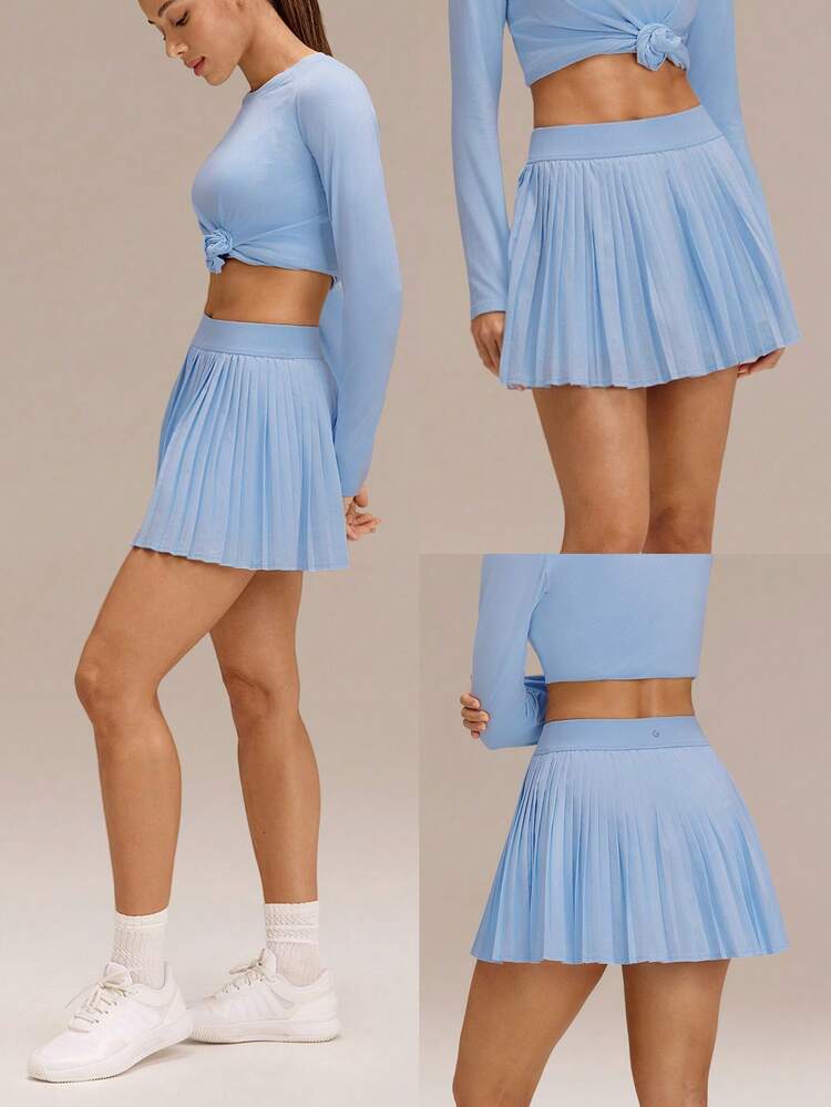 Swing And Shine Lightweight Sweat-Wicking Quick-Dry UPF 50+ Odor Control Built-In Shorts Side Pockets Pleated Tennis Skirt Golf Pickleball Daily Casual Wear
