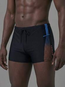 ZELFYO Men's Beach Vacation Printed Drawstring Swim Trunks - Black - View 6