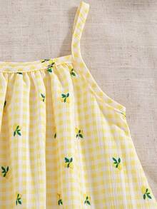 SHEIN Đầm hai dây bằng vải dệt họa tiết kẻ caro chanh in kỹ thuật số dành cho bé gái, phối nhiều màu sắc, thích hợp mặc hàng ngày vào mùa hè, đi chơi, du lịch, nghỉ mát và các buổi tụ họp. - Màu vàng - Xem 8
