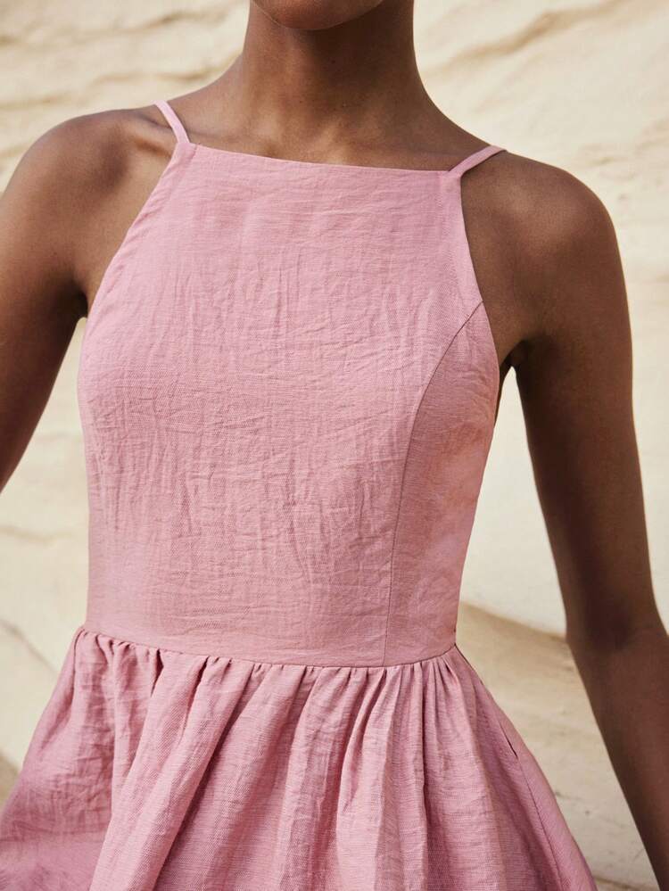 SHEIN Maija Women's Fashion Vacation Casual Solid Color Backless Dress,Summer Dresses For Women Picnic Dresses For Women Maxi Dress For Women Beach Backless Summer Dresses