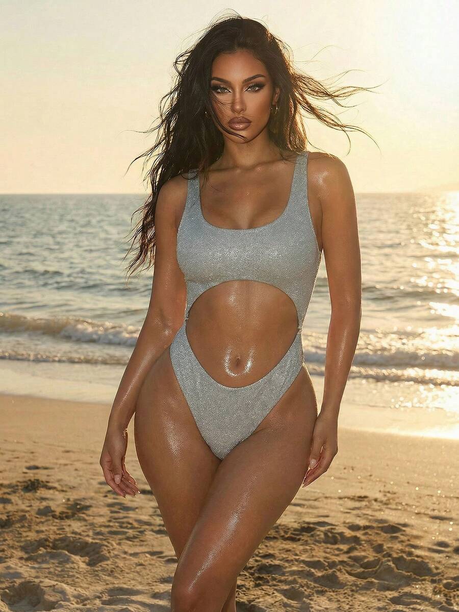 Swim SXY 1pc Women's Sexy Backless One-Piece Swimsuit - Silver - View 1