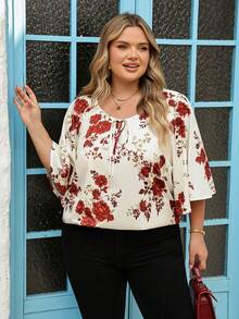 SHEIN CURVE+ 加大码情人节爱心印花长袖衬衫，适合春冬季穿着 - 彩色 - 查看 6