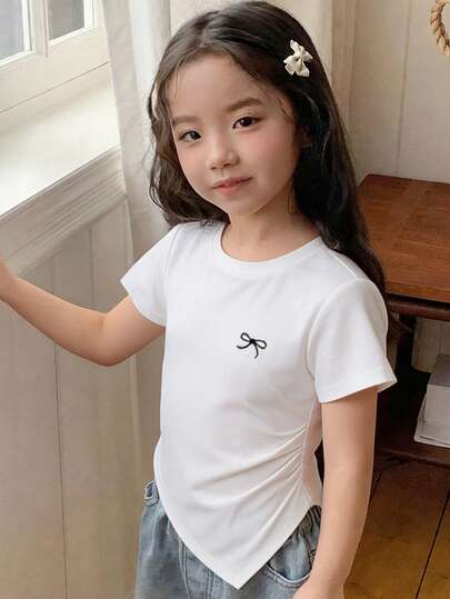 DAZY Áo thun ngắn tay cổ tròn in hình nơ dành cho bé gái