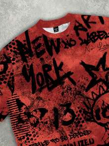 Manfinity Roghcode Camiseta corta de corte holgado con estampado gráfico para hombre - Rojo - Ver 4
