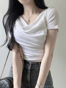 DAZY Áo sơ mi trắng cổ xếp ly dáng suông dành cho nữ, thanh lịch, thích hợp đi làm, đi nghỉ mát, dự đám cưới, mùa xuân và mùa hè. - trắng - Xem 4