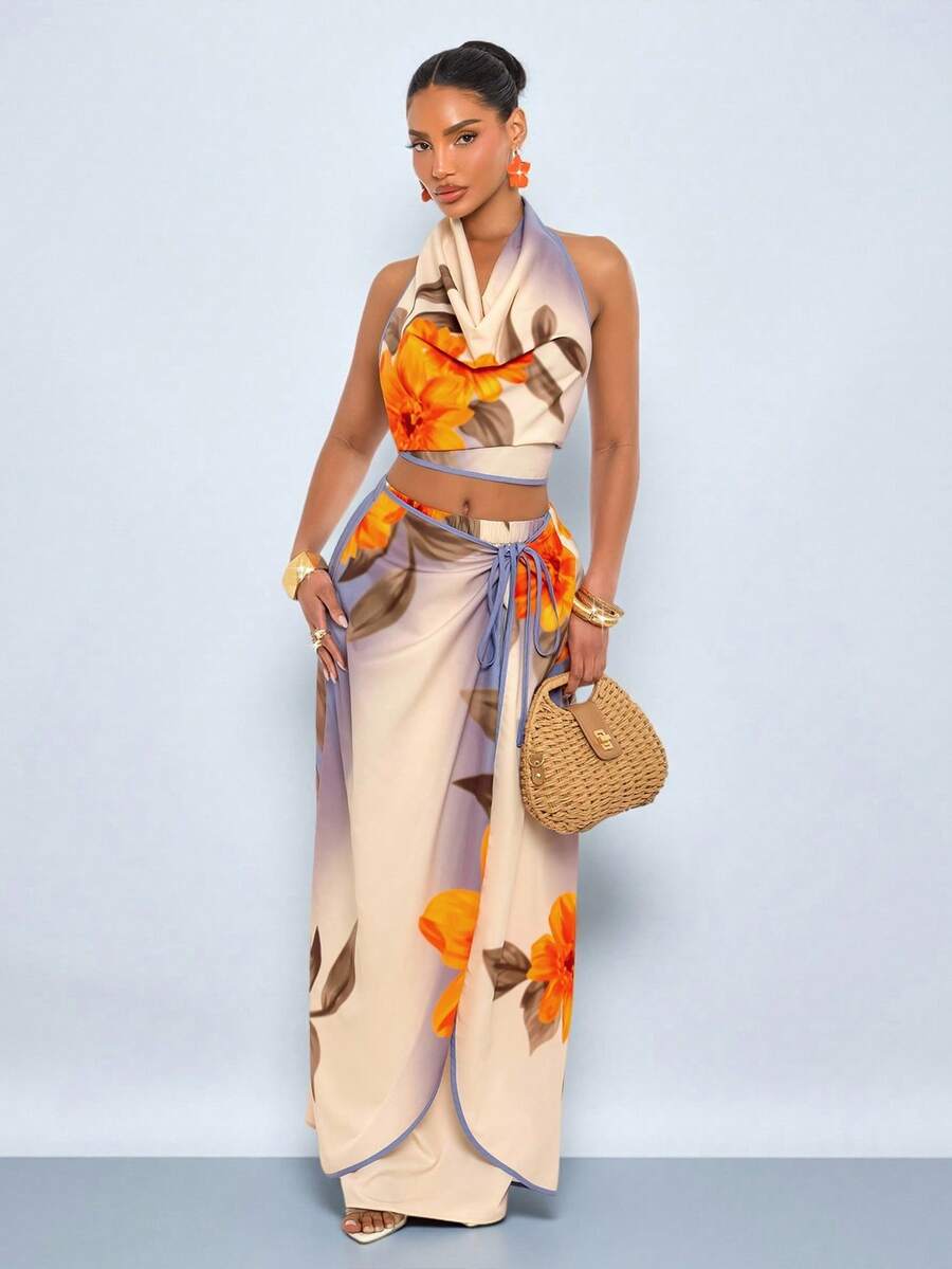 SOLERSUN Bộ trang phục đi biển/hẹn hò gợi cảm và thanh lịch dành cho nữ: Một bộ hai mảnh gồm áo hai dây và chân váy, theo phong cách "quý tộc cổ điển" tinh tế, hoàn hảo cho mùa xuân và mùa hè.