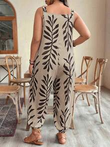 SHEIN Clasi Plus Size Women Spring/Summer Fashion Adjustable Waist Printed Jumpsuit - Apricot - View 2
