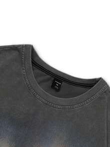 ROMWE MEN Grunge Punk Men's Round Neck Short Sleeve Casual Shadow Print T-Shirt - Dark Grey - View 6