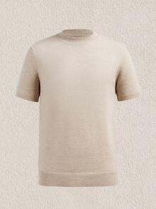 Mercer Haus Men's Casual Versatile Solid Color Short Sleeve Knit Top - Apricot - View 1