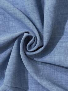 Miaspire 女士纯色V领短花瓣袖褶裥下摆优雅中长连衣裙 - 中等水洗藍 - 查看 6