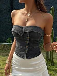 DAZY Sexy Fitted Music Festival Design Asymmetric Hem Patchwork Cropped Camisole Tank Top For Women, Suitable For Summer & Spring - Grey - View 6