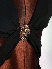 Amplova Đầm ngắn phong cách Boho cho kỳ nghỉ, cổ khoét sâu, eo sâu, dành cho nữ. - màu đen - Xem 9