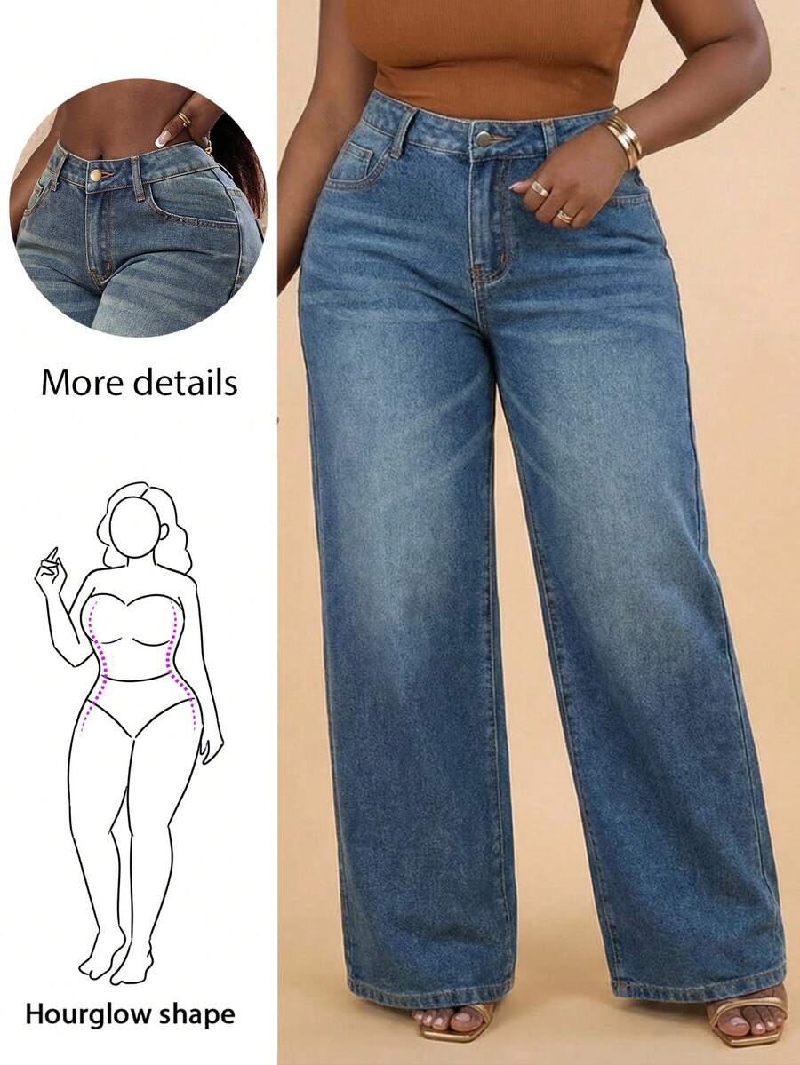 大码女式休闲宽松直筒牛仔裤，适合沙漏型身材