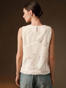 Anewsta Áo tank top nữ không tay cổ tròn, chất liệu vải 3D họa tiết, kiểu dáng thường ngày, thích hợp cho mùa xuân/hè, đa năng cho trang phục công sở. - Màu be - Xem 8