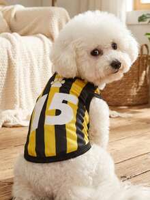 PETSIN Áo thun cho chó mèo đa năng số 15 màu vàng đen sọc in họa tiết, thời trang, thoải mái, kiểu áo tank top. - Nhiều màu - Xem 2
