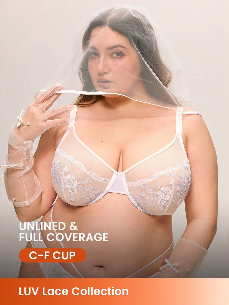 Full Coverage Unlined Embroidered Lace Bra