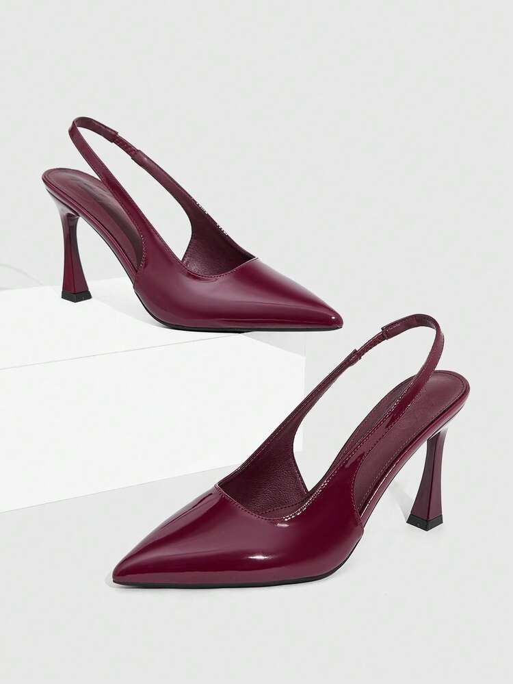 CUCCOO SZL Women's Burgundy Pointed Toe Stiletto High Heel Fashion Minimalist Sexy Party Pumps With Ankle Strap