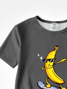 Tween Boys Banana Print Pajama Set, Snug Fit Crew Neck Top And Allover Print Pants, Comfortable Sleepwear - White - View 4