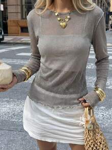 Women's Mesh Sheer Top, Summer Apparel - Grey - View 12