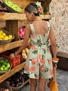 Flora Isola Flora Isola Standard Size Pink Base Orange Fruit Print Jumpsuit, Spring/Summer Holiday Romper - Multicolor - View 2