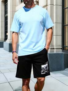 Velminro 男士字母印花休闲家居短裤 - 黑色 - 查看 3