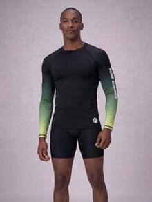 Manfinity KASUA Men's Letter Print Ombre Raglan Long Sleeve Surf T-Shirt - Multicolor - View 1