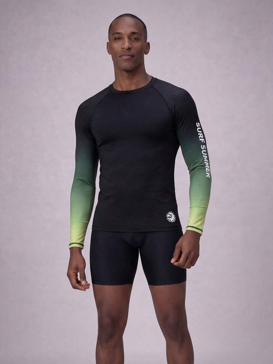 Manfinity KASUA Men's Letter Print Ombre Raglan Long Sleeve Surf T-Shirt - Multicolor - View 1