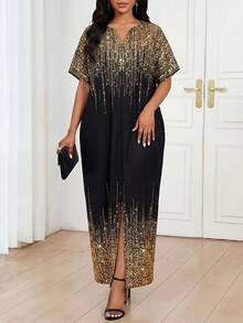 Fleurora 春夏秋冬优雅办公室聚会新年女士连衣裙 - 黑色和金色 - 查看 3