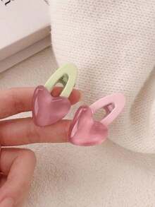 Joivida 1Pc/2Pcs Metal Oval Pink Heart Hair Clip, Elegant And Girly Duckbill Clip, Cute And Sweet Front And Side Bangs Hair Accessory. - Love clip - View 9