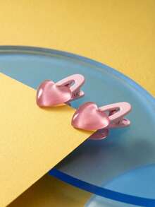 Joivida 1Pc/2Pcs Metal Oval Pink Heart Hair Clip, Elegant And Girly Duckbill Clip, Cute And Sweet Front And Side Bangs Hair Accessory. - Love clip - View 3