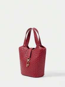 SHECARRY Women's Fashionable Versatile Commuter Metallic Handbag - Burgundy braid - View 2
